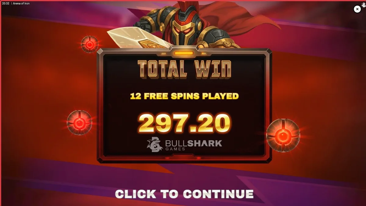 Arena of Iron slot machine interface with mechanical gladiator theme