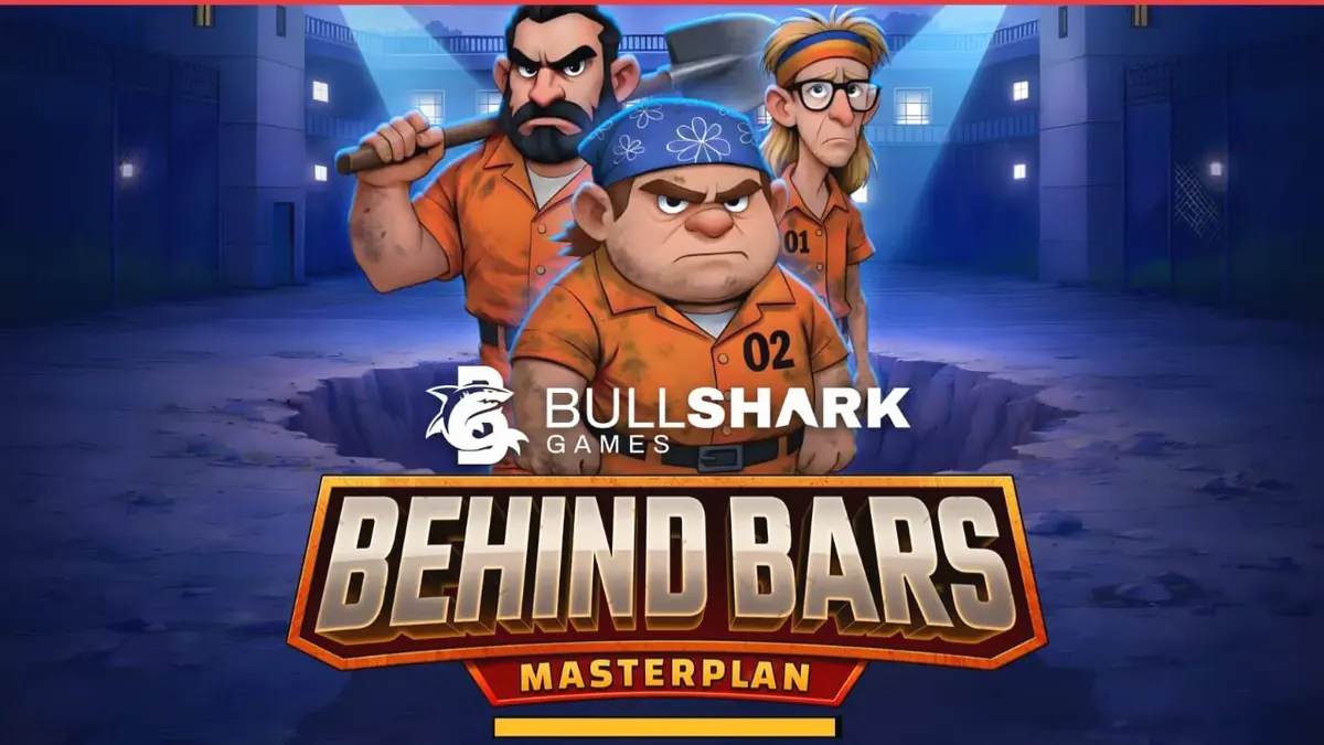 Tampilan visual grid 6x5 dalam permainan slot Behind Bars Masterplan dengan tema pelarian penjara.